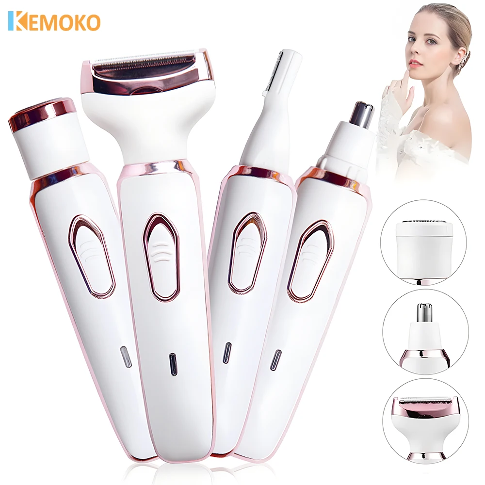 

4 In 1 Painless Hair Removal Epilator Rechargeable Trimmer Women Body Razor Face Leg Armpit Bikini Pubic Shaver Hair Remover