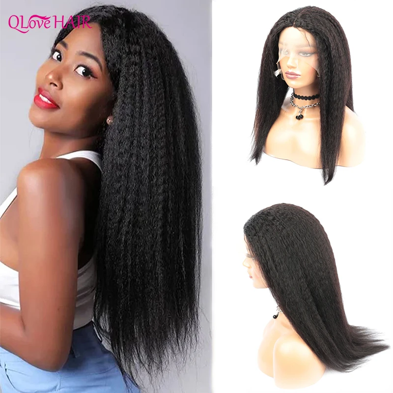 

Long Kinky Straight 13x1 Lace Human Hair Wigs Brazilian Remy Hair Wigs For Women Natural Color Pre Plucked T Part Lace Wigs