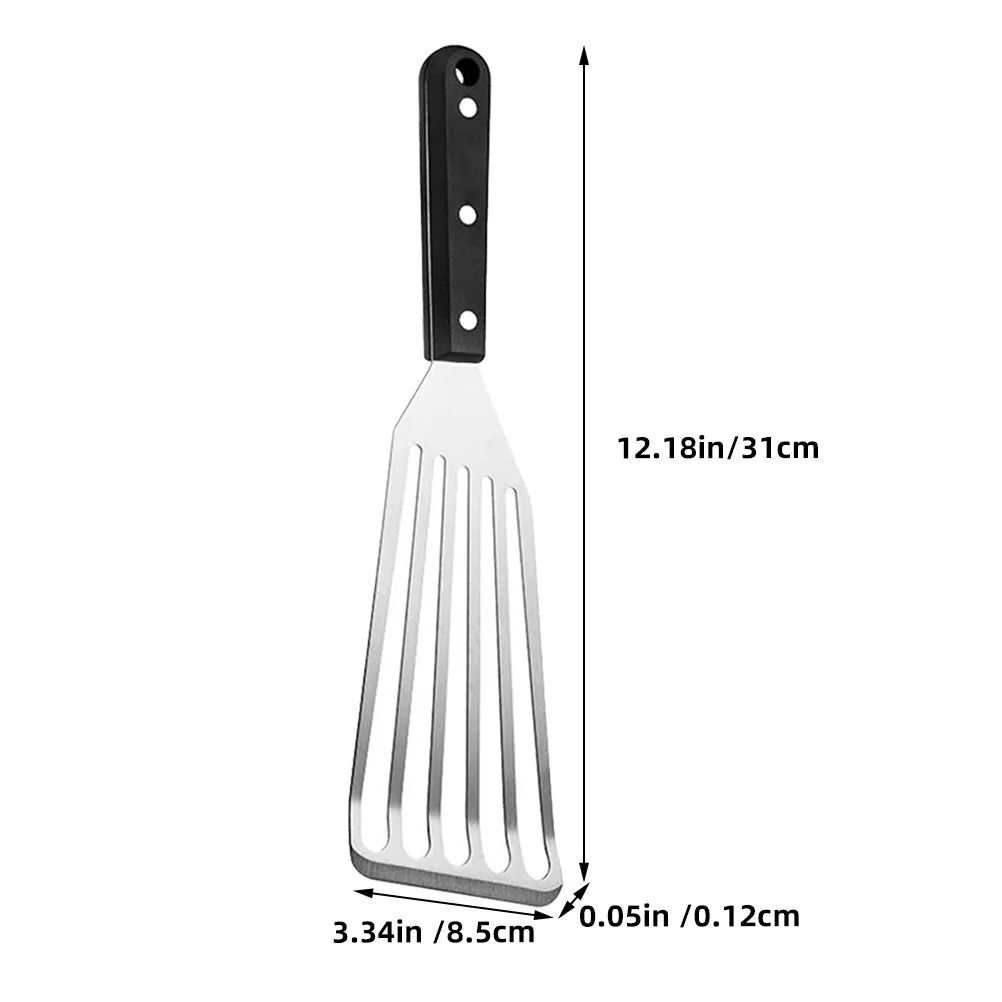 2Pcs Heavy Duty Stainless Steel Frying Spatula with Hollow Oil Drain Design Non Scratch Smooth Edge Portable Cooking