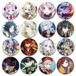 Game Genshin Impact Lapel Pin Wanderer Mona Raiden Venti Cosplay Cartoon Badge for Bag Tinplate Round Snap-in Brooch Accessories