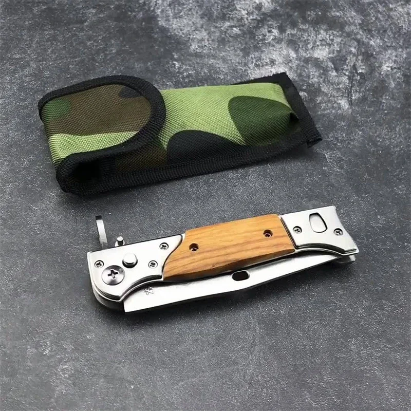 Military AK47 Tactical Folding Knife 440C Steel Blade Color Wood Handle EDC Combat Outdoor Self-defense Hunting EDC Tool Knives