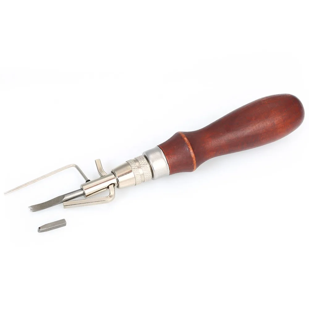 Adjustable Leather Stitching Groover Interchangeable Tips Wood & Steel Handle Leathercraft Cutting Tool Creasing Edge Beveler