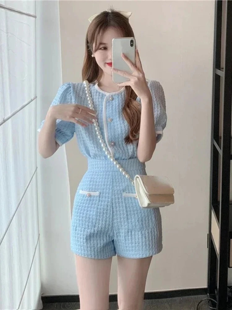 Nieuw in de zomer korte sets voor dames Koreaanse stijl mode top en shorts met korte mouwen 2-delige set outfitpak met shorts voor dames