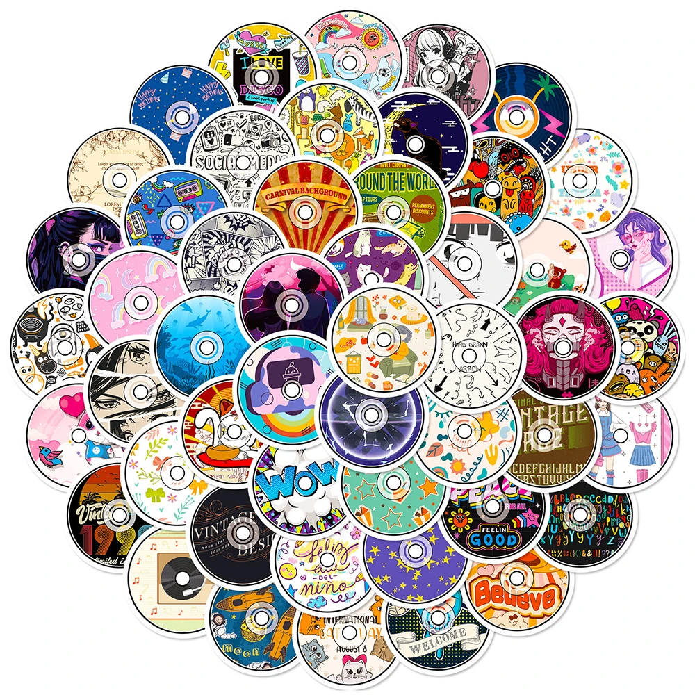 10/30/50pcs Cartoon Music CD Record Stickers Cute Creative Graffiti Decals Scrapbook Guitar Phone Diary Waterproof Sticker Toys