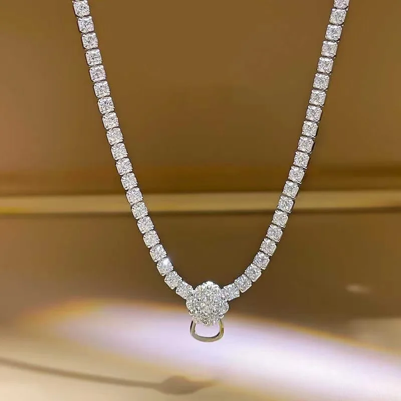 Luxury Diamond Chain Can Be Paired with Any Pendant 100% 925 Sterling Silver Geometric Cut Sparkling Diamond Pendant  Jewelry