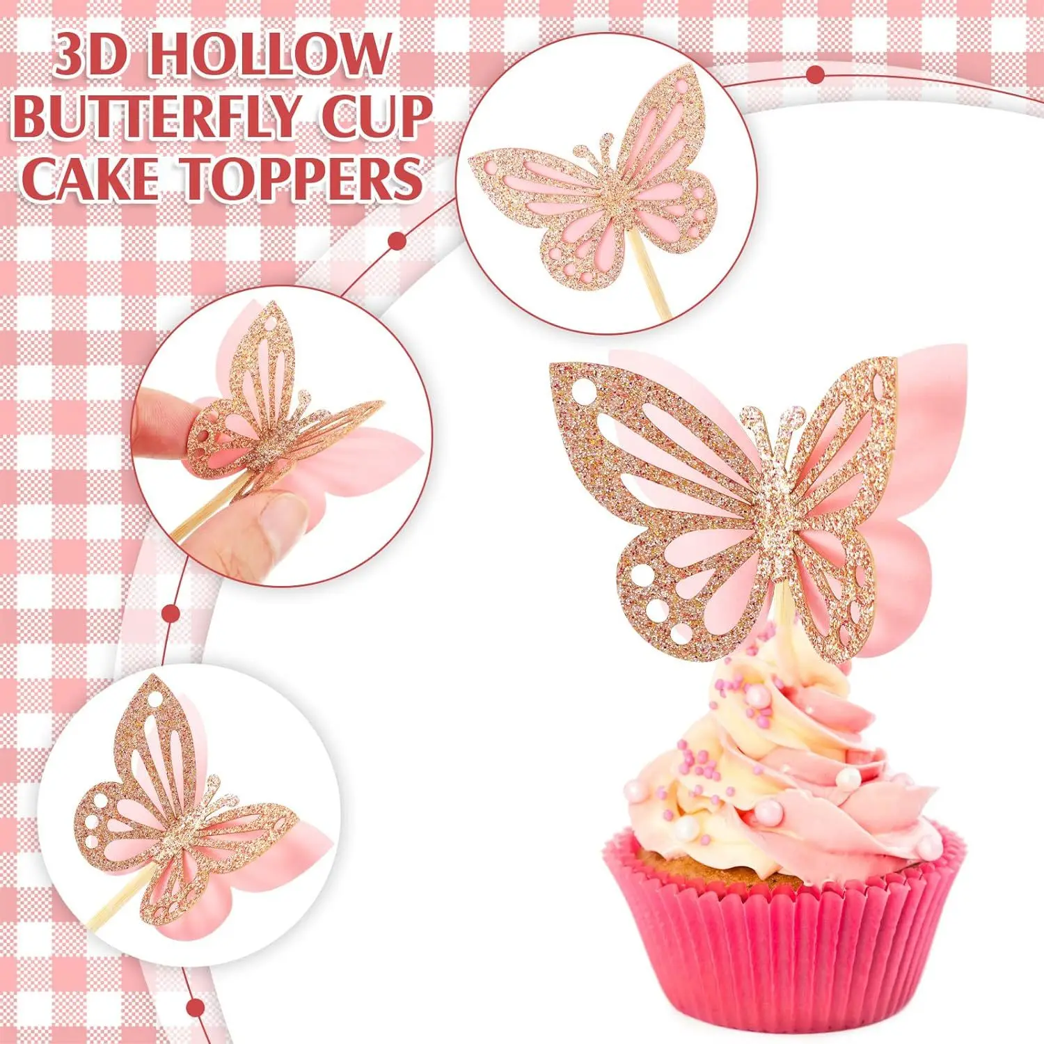 12 Stück/24 Stück Schmetterlings-Kuchenaufsätze „Happy Birthday“-Kuchenaufsatz, 3D-Schmetterlingsdekorationen für Babyparty-Geburtstagskuchen-Dekorationen – Detail 5