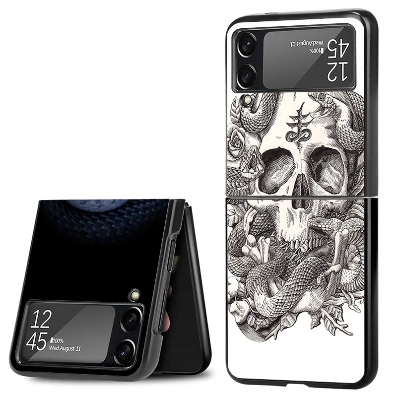 Matte Phone Case For Samsung Galaxy Z Flip6 5G Flip5 Flip4 Flip3 ZFlip 6 3 4 5 Snake Skin Print Hard Black Cover image 2