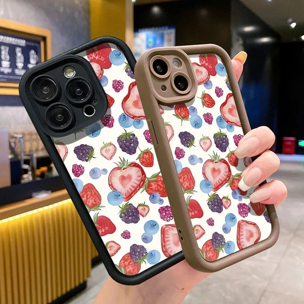 Fruit Strawberry Painted Mix match Phone Case For iPhone 15 14 13 12 11 Pro Max XS XR X 7 8 Plus SE Candy Lens Protectiou cover