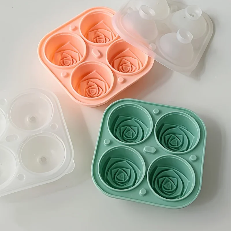 

1pcs Elegant Rose Shaped Ice Cube Mold Reusable Food Grade Silicone IceTray Ice Ball Mold for Effortless Dessert Summer Drinks