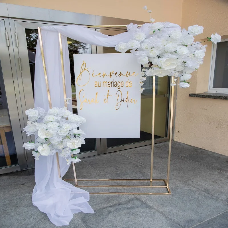 Wedding Arch Square Backdrop, Balloon Stand, Shiny Metal, Gold Plating, Outdoor, Artificial Flower, Door Shelf Frame, 1Pc