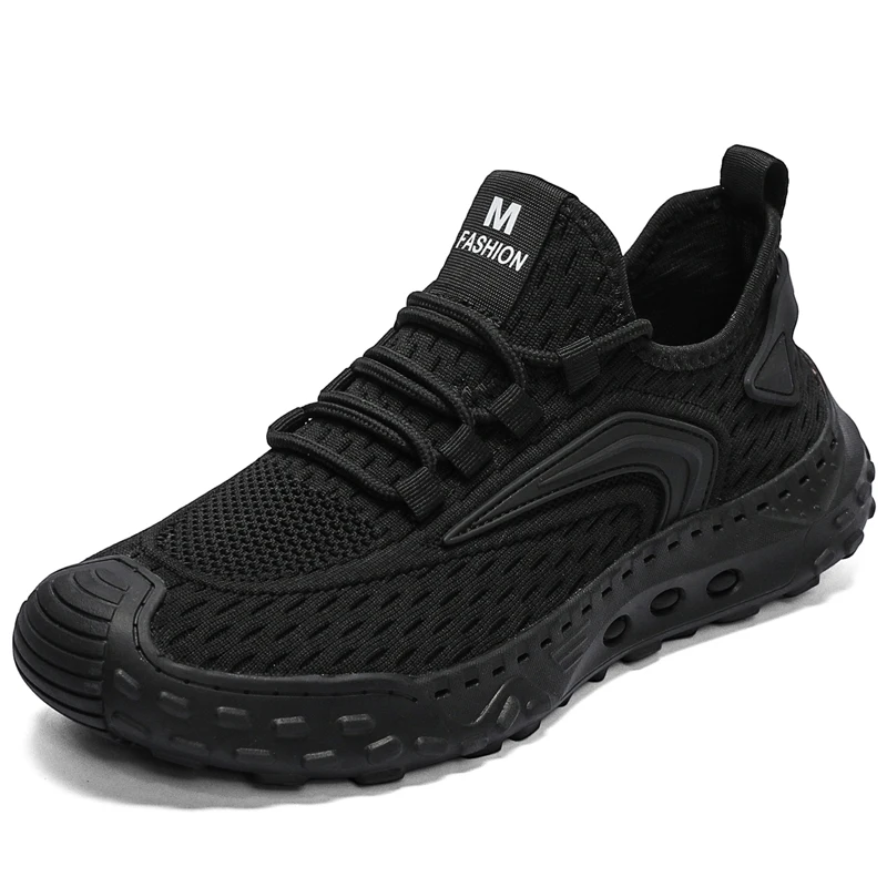 Clássico casual sapatos de verão masculino respirável malha sapatos verão ao ar livre tênis de caminhada anti-colisão toe masculino calçado de trekking