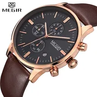 MEGIR Luxury Casual Men Watches Leather Strap Quartz Chronograph Top Brand Watch Military Sport Men relogio feminino Waterproof