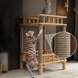 Wooden Cat Tree Tower House Sisal Scratcher Cats Villa with Multiple Hamocks Beds and Furniture Cat Supplies Accessories