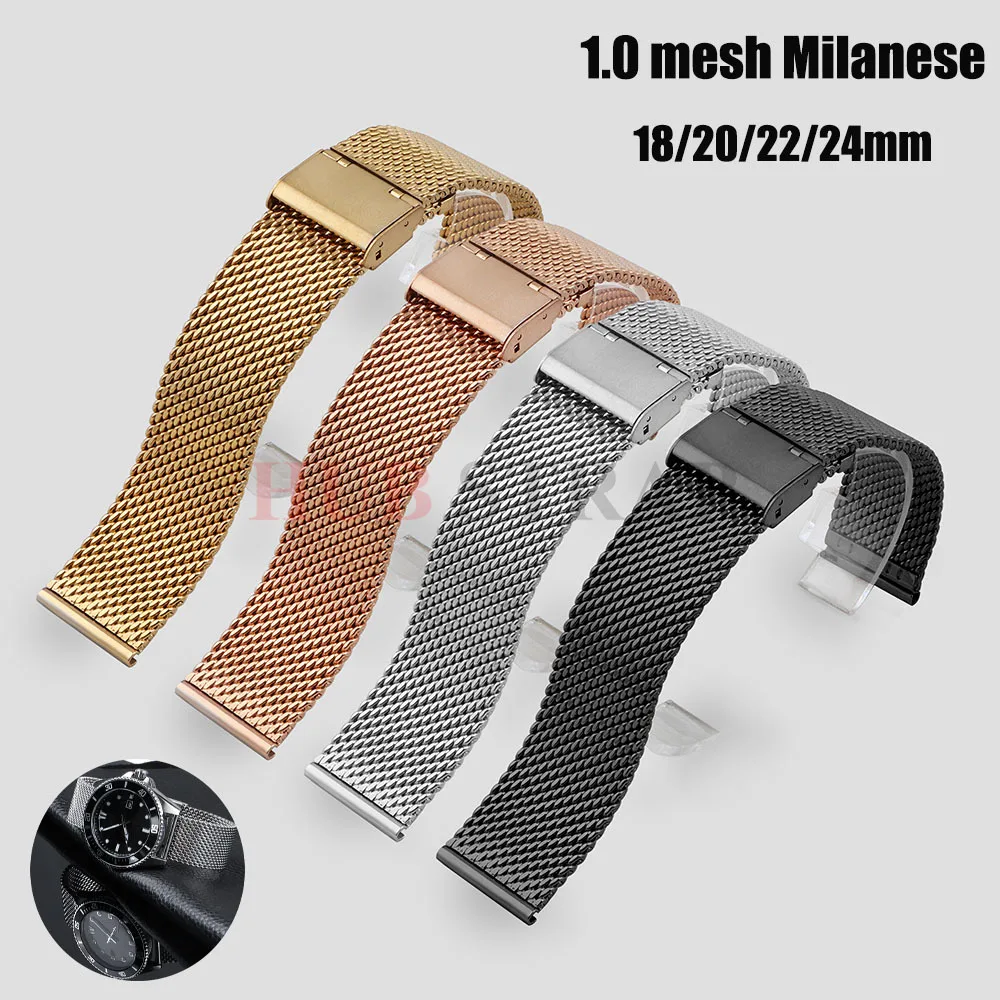 1,0 mm Shark Mesh Milanese Uhrenarmbänder für DW 18 mm 20 mm 22 mm 24 mm Uhrenarmband für Seiko-Armband, Edelstahl-Armband