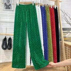 Pantaloni Casual a gamba larga scozzese verde pantaloni dritti jolly larghi Slim in velluto da donna primavera autunno nuovi pantaloni lunghi femminili a vita alta