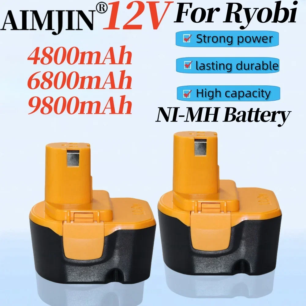 Batería de repuesto para herramienta eléctrica Ryobi, 9800mAh, 6800mAh, 4800mAh, 12V, NI-MH, B-8286, BPT1025, RY-1204, 1400143, 1400652, 1400670, 440000