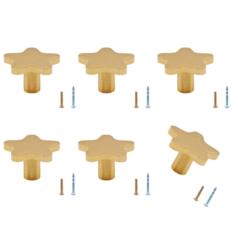 F92C Gold Tone Star Drawer Knobs with Screws Pack of 6 for Furniture Storage Updates