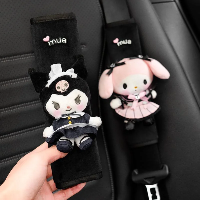 

Kawaii Plush Sanrios Car Seat Belt Cover Black My Melody Kuromi Auto Seat Belt Shoulder Pad Decorations Car Interior Accessories