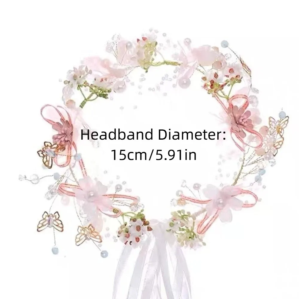 أغطية الرأس الكورية نمط زهرة تاج هيرباند الشعر هوب تيارا إكليل عقال فراشة اللؤلؤ جارلاند معصمه بار #6