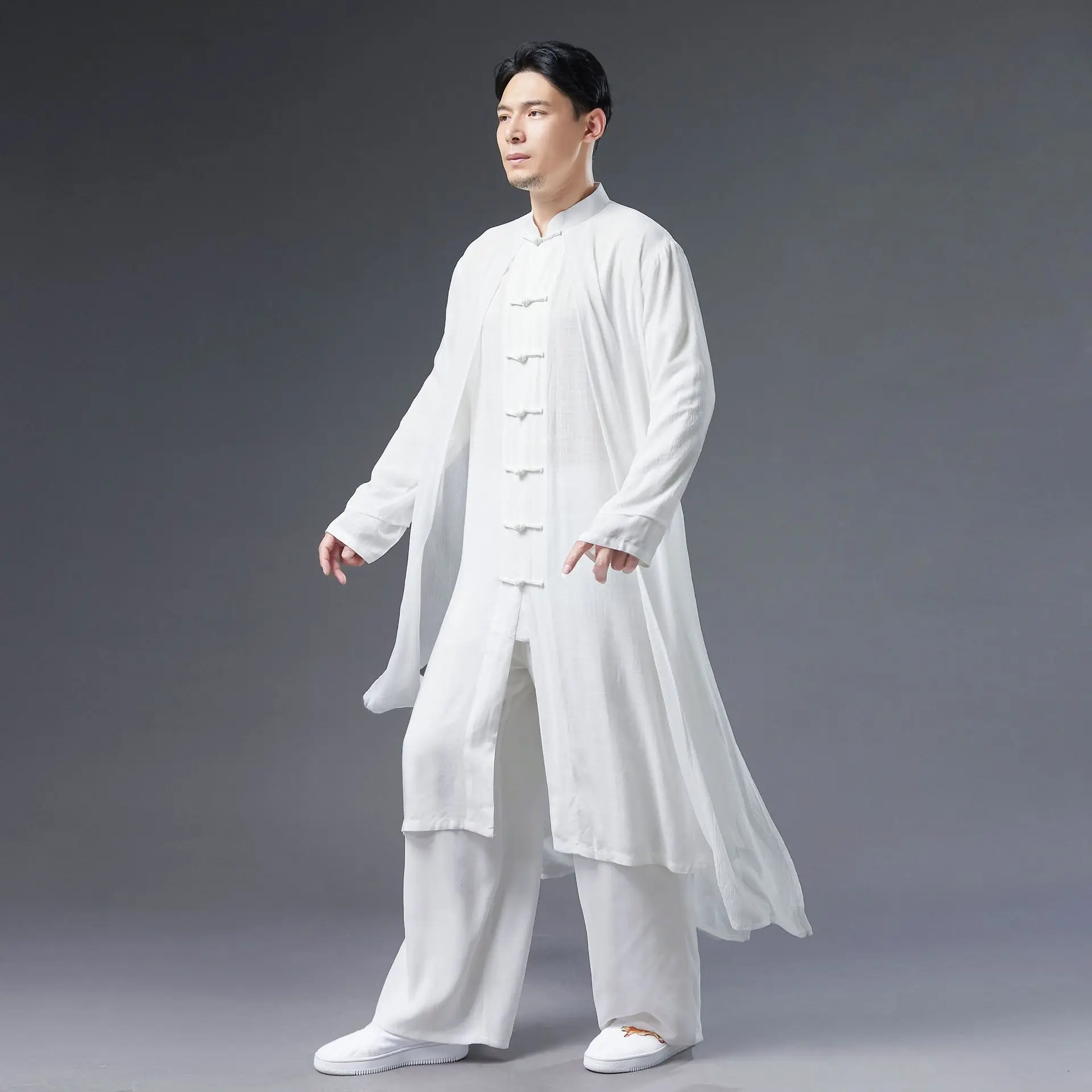 traditional tang suit coat men Tai chi clothing linen jacket male hanfu chinese style vintage handsome long Kung fu robe