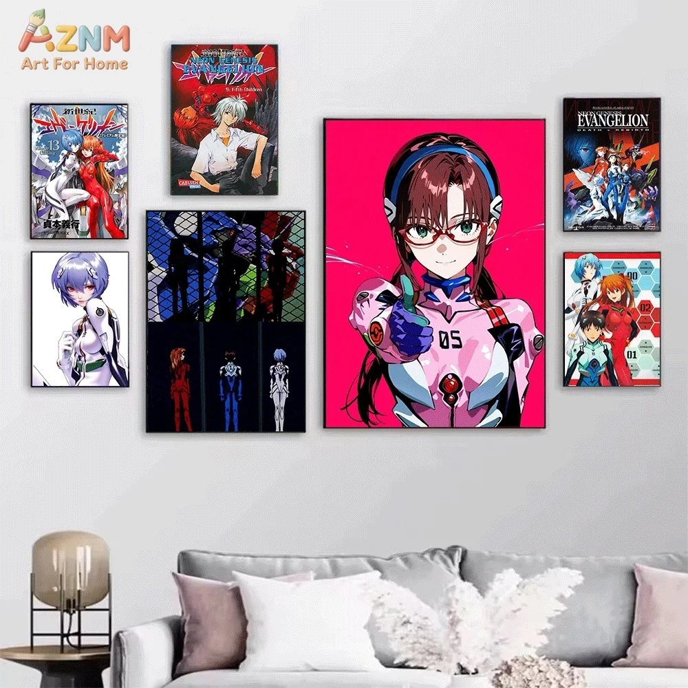 AZNM Neon Genesis Evangelion Manga Cover Canvas Poster EVA Shinji Rei Asuka Mari Kaworu Retro Anime Frameless Wall Art Print D