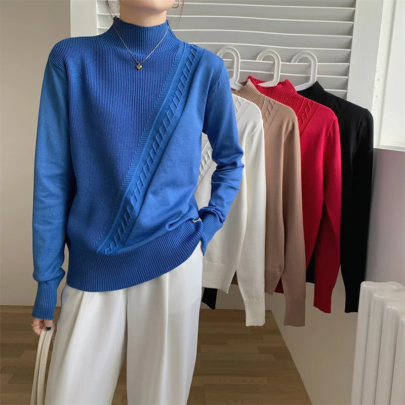 

New Autumn Winter Semi-turtleneck Sweater Versatile Slim-fit Foreign-style Bottom Shirt Women's Sweater Warm Inside and Outside