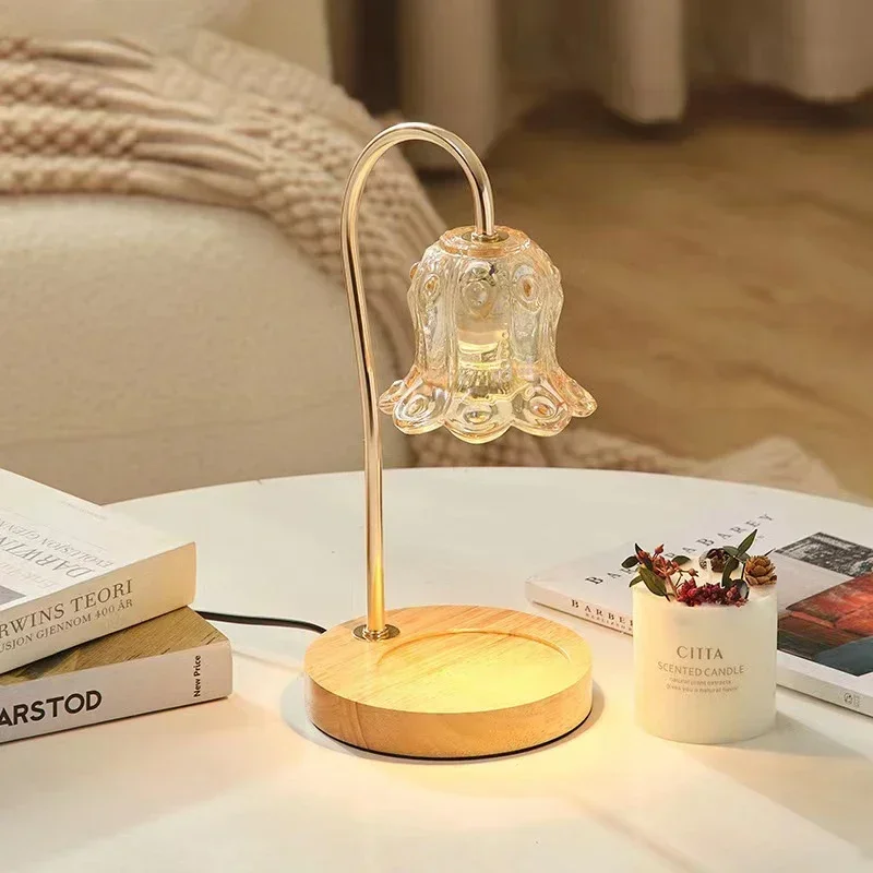 Wax Warmer Lamp 2 Bulbs Soft Brightness Aromatherapy Wax lamp Create Modern Glass Flower Candle Lamp Warmer Ambient Table Light