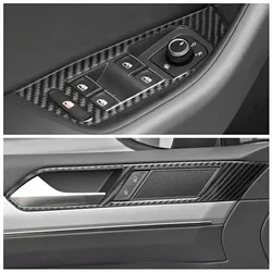 Carbon Fiber Car Interior Door Handle Panel Trim Cover For Volkswagen VW Magotan Arteon Window Control Panel Sticker Accessories