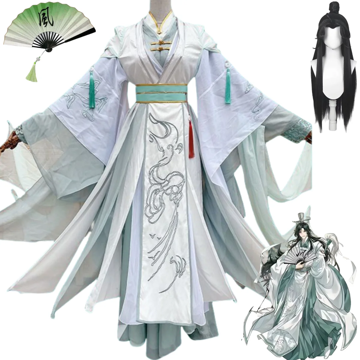 

2025 Anime Tian Guan Ci Fu Heaven Official's Blessing Shi Qingxuan Cosplay Costume Lady Lord Wind White Hanfu Wig Man Woman Suit