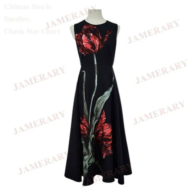 Wysokiej jakości letnie i jesienne sukienki damskie w kwiaty, bez rękawów, typu kamizelka, plisowane, z nadrukiem, eleganckie sukienki wieczorowe na studniówkę, czarne, markowe.
