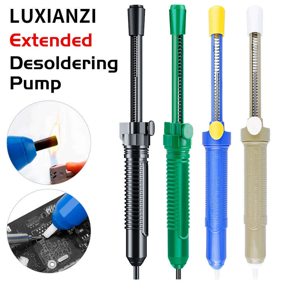 LUXIANZI Extended Desoldering Pump with Rebound Spring Plastic Desoldering Tin Pump Vacuum Tin Solder Removal Welding Tools