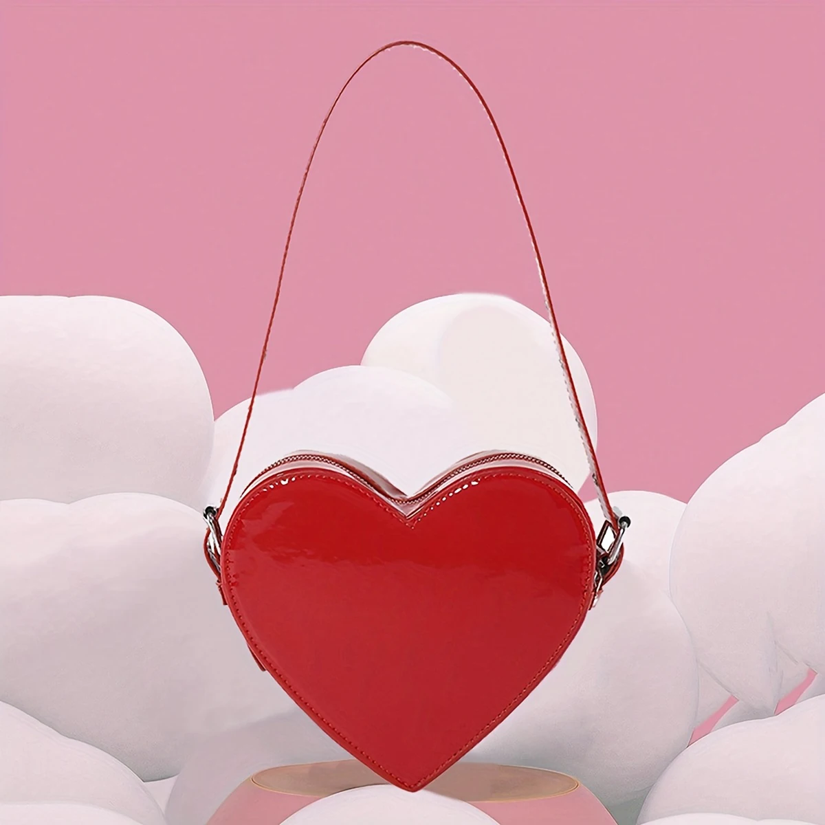 

Y2K style trend personality heart-shaped shoulder bag simple solid color adjustable shoulder strap handbag fashion underarm bag