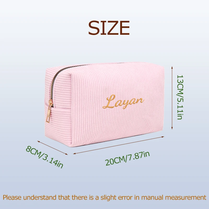 Customised Embroidery/Standard Style 2 Options, Personalized Corduroy Makeup Bag, Simple Toiletry Bag, Back-to-School Season!