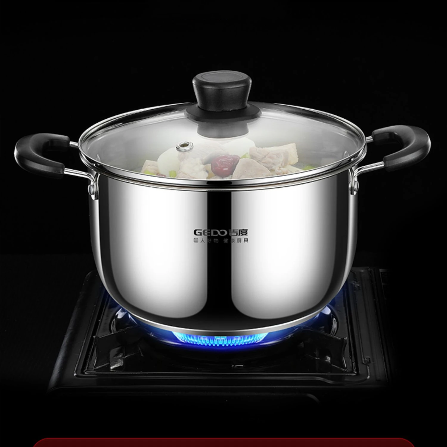 LFGB Certification 304 Stainless Steel Kitchen Stewing Pot with Tempered Glass Cover Ultra Thick 18~22cm Diameter Mini Saucepot
