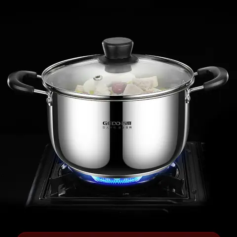 LFGB Certification 304 Stainless Steel Kitchen Stewing Pot with Tempered Glass Cover Ultra Thick 18~22cm Diameter Mini Saucepot