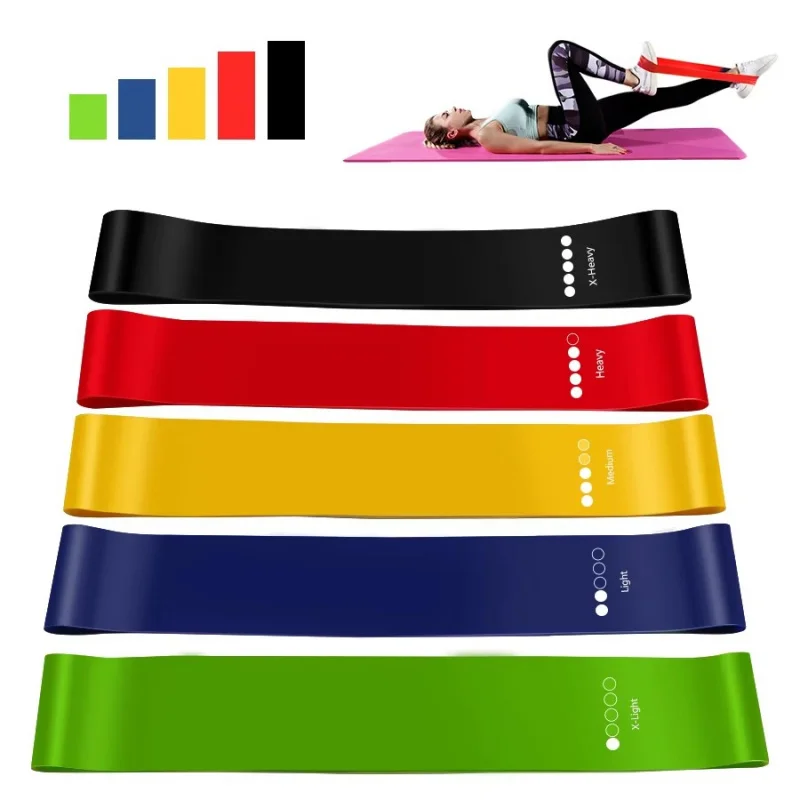 Banda de goma de resistencia para Yoga, equipo de Fitness de 5 colores, 0,35mm-1,1mm, Pilates, ejercicio, entrenamiento, Fitness, 1/5/20 piezas