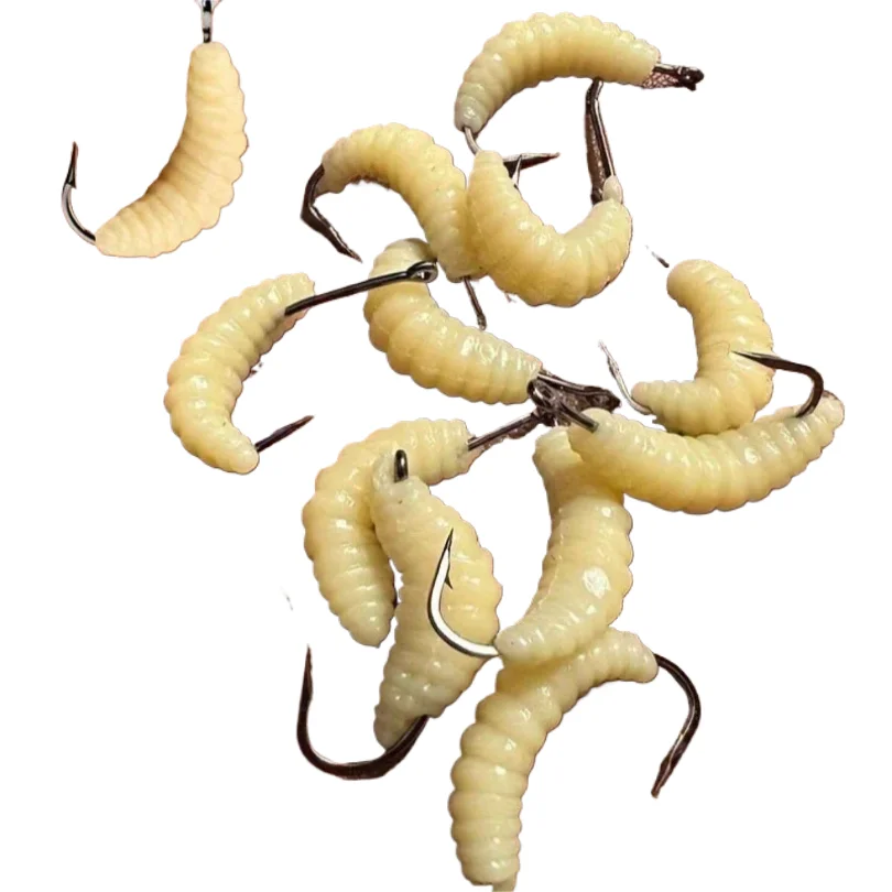 

Rubber Maggots Fishing Bait Set with Hooks - Versatile Grub Lures for Bass,Trout,Crappie,Bluegill,Ideal for Freshwater Fishing