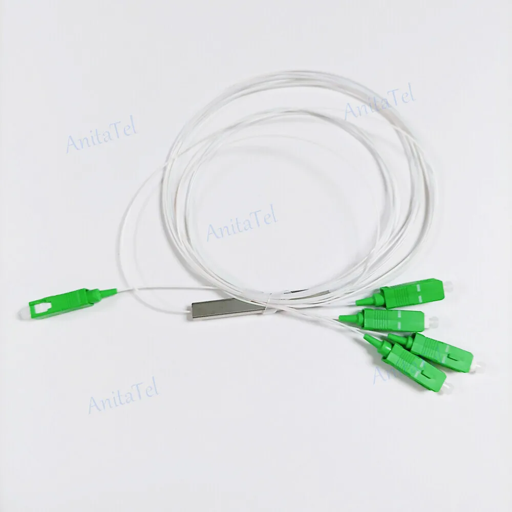 1PCS Fiber Optic PLC Splitter 1X4 SC/APC 0.9Mm Steel Tube Mini Blockless FTTH SM 1*4 SC APC Adapter PLC Splitter