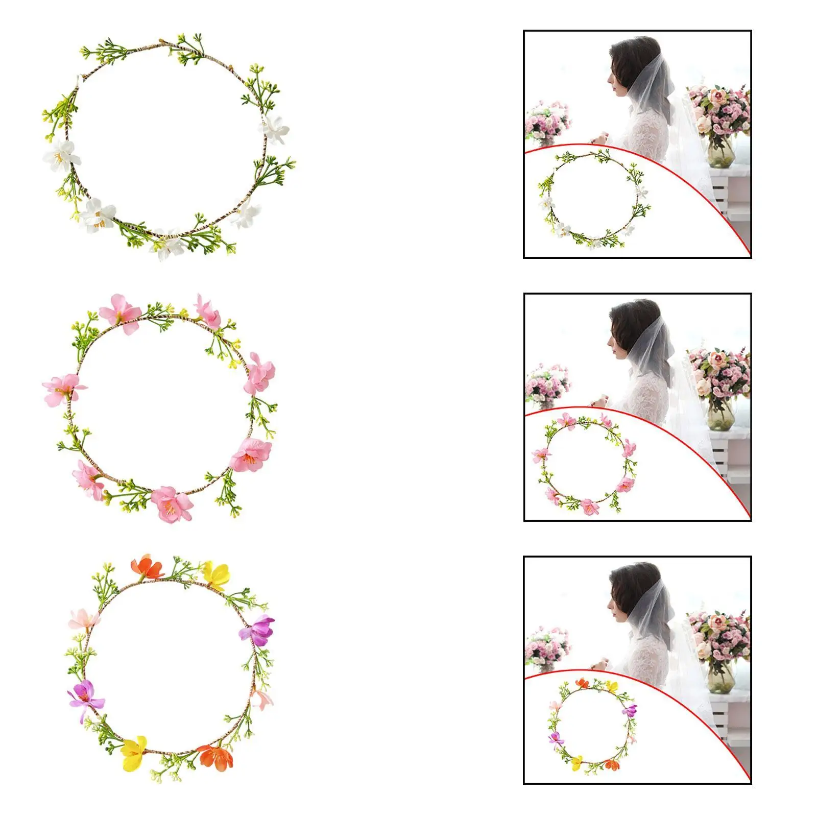 Floral Headband Hair Accessories Bridal Bridesmaid Rustic Flower Garland for Party Wedding Ceremony Snapshots Photo Props