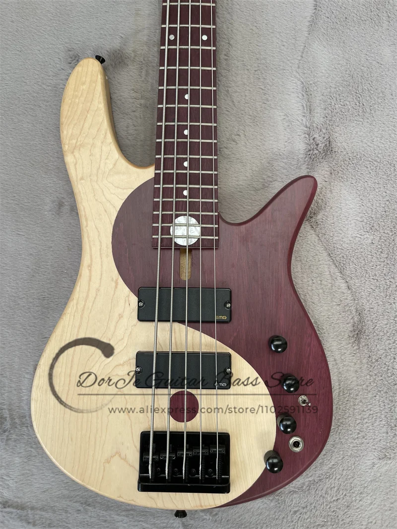 5 String Bass Guitar Taiji Yin Yang Bass Maple wood Purple Sapwood Solid Board Alder Body Maple Neck Purple Sapwood Fingerboard