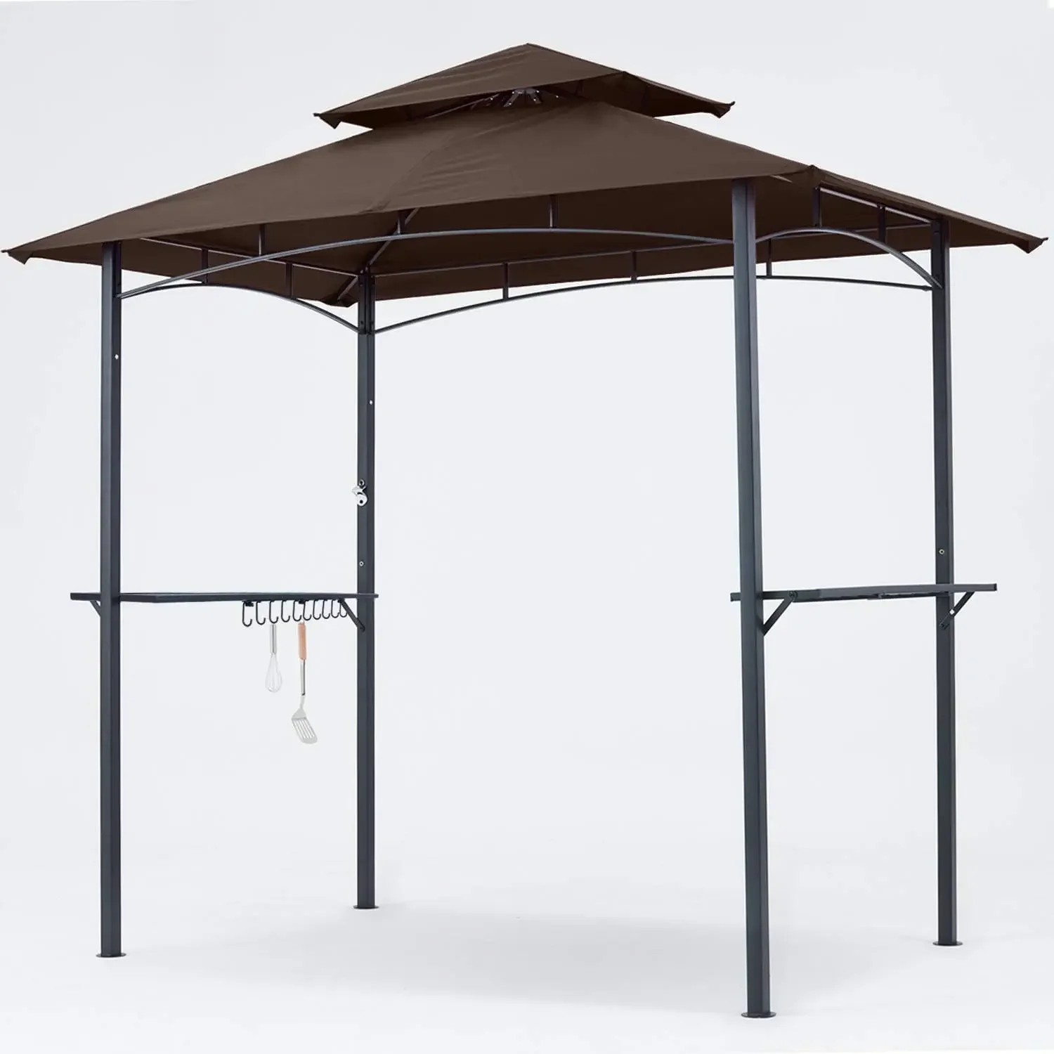 

8 x 5 Grill Gazebo Outdoor BBQ Gazebo Canopy with 2 LED Lights (Brown)