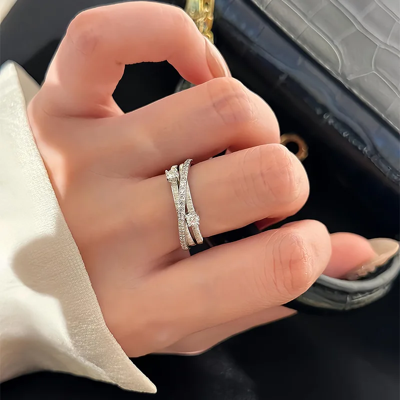 New 100% S925 silver three ring surround brushed ring with stylish and versatile temperament for wedding jewelry