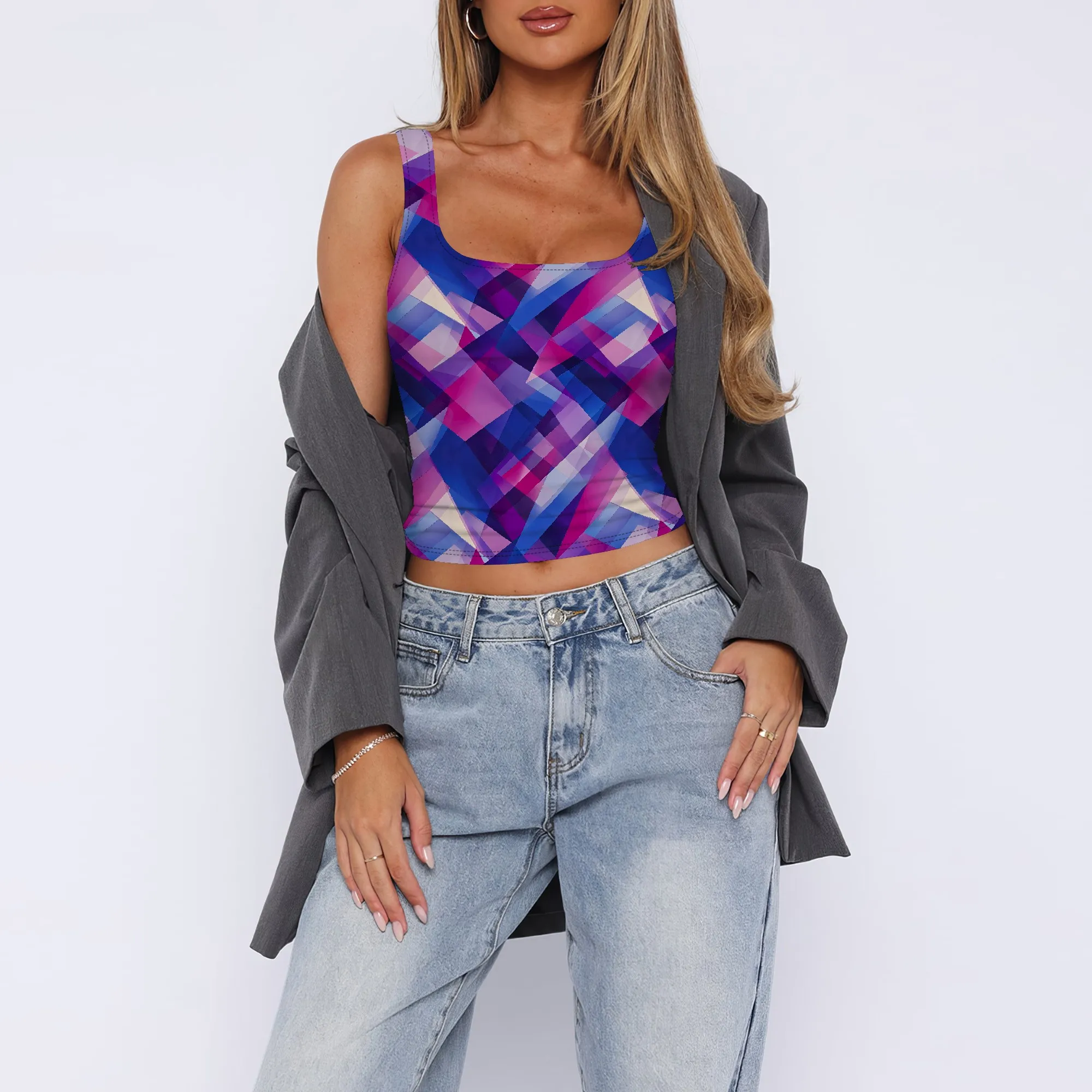 Tank Top Wanita Tanpa Lengan Atasan Cami Crop Tabung Kemeja Jalanan Punk Gotik Rave