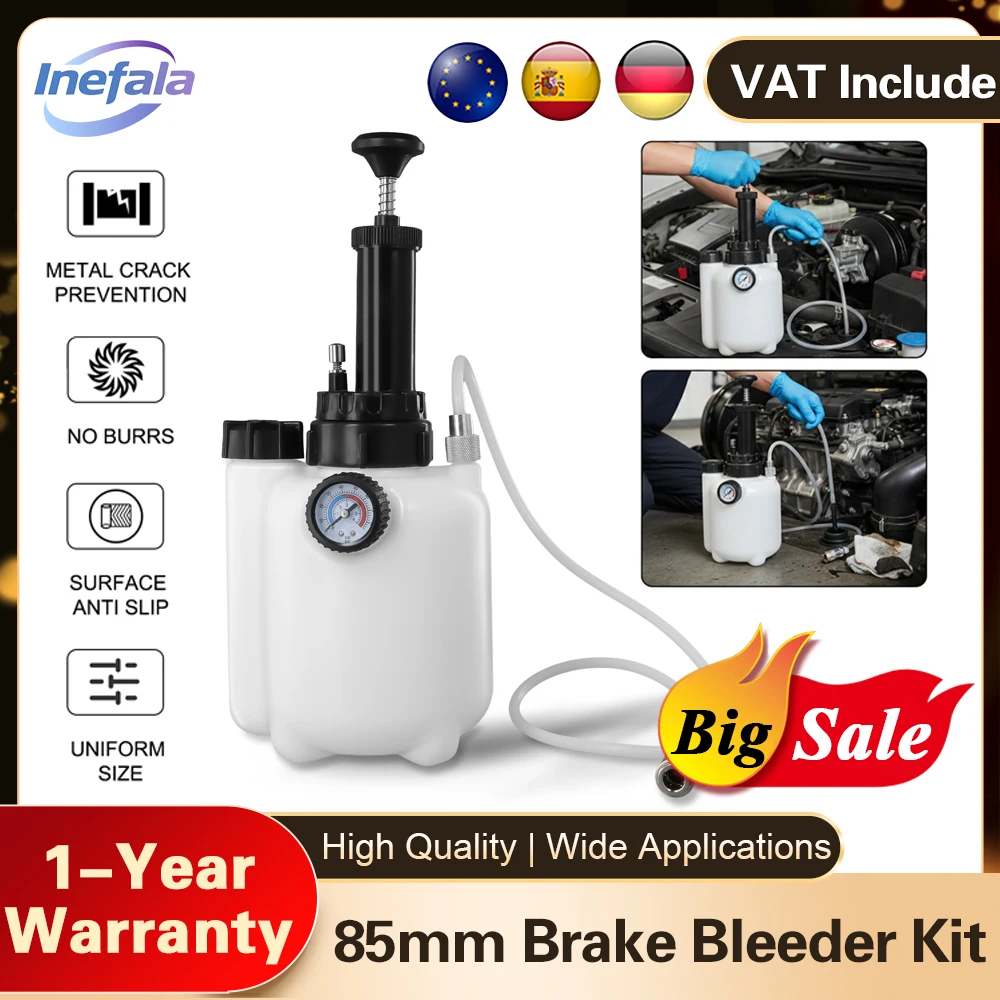 Kit de purge de liquide de frein pour voiture Inefala 3L, purgeur à pression avec extracteur de liquide de frein 1L, pompe à vide pour liquide de frein 85 mm