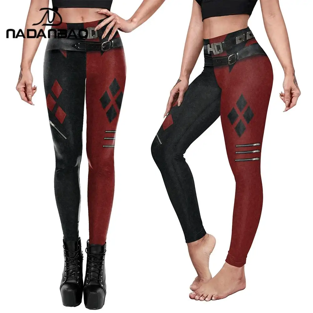 

Nadanbao 2024 Womens for Leggings Gothic Style Denim Print Slim Stretch Trouser Black Leggings Street Leisure Pants