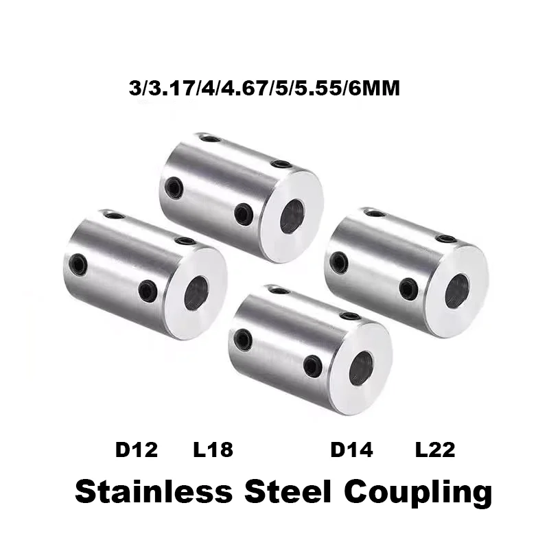 2Pcs Stainless D14 L22 3/3.17/4/4.76/5/5.55/6/6.35mm Rigid Motor Shaft Coupling Coupler Motor Transmission Connector 3D Printer