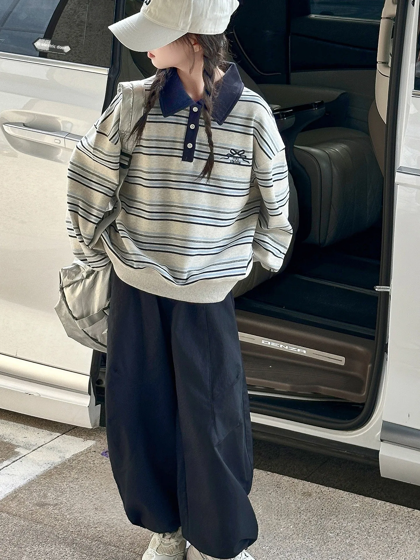 

Trendy Children's Striped Sweatirt Casual Pants Set Two Piece Suite for Girls Autumn Faionable Korean Sle