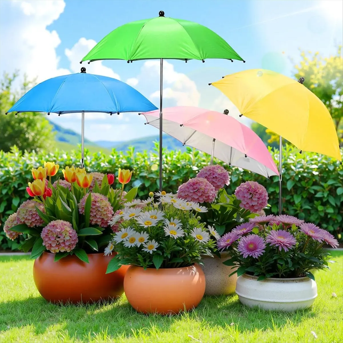 ABYA Plant Umbrellas for Outdoor Plants, 4pcs Adjustable Height & Angle Garden Umbrella Shade Cover From Blazing