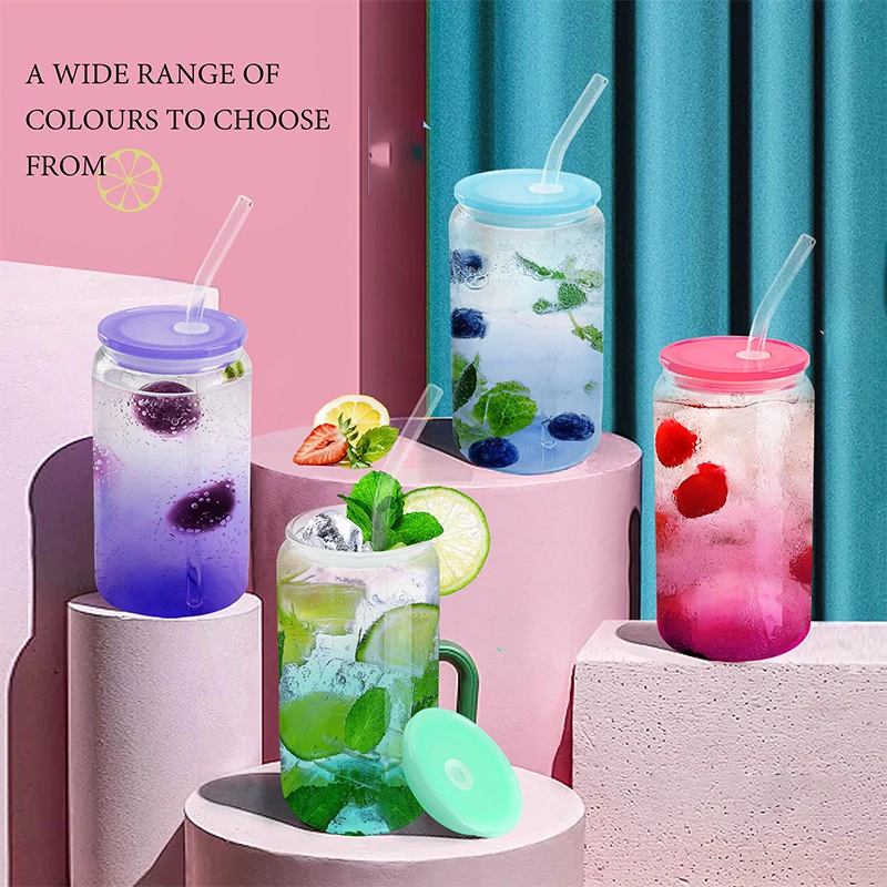 Vasos de vidrio de 16 onzas con tapas de bambú y pajita, botella de vidrio transparente resistente al calor de 500 ml, vasos para cócteles, whisky, leche, jugo, cola