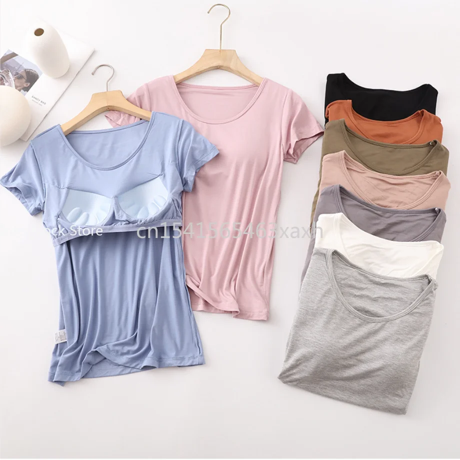 Women\'s Tops Chest Pad One-Piece Bra Cup With Bra Slim T Shirt Female Summer T-shirt Bottoming Shirts
